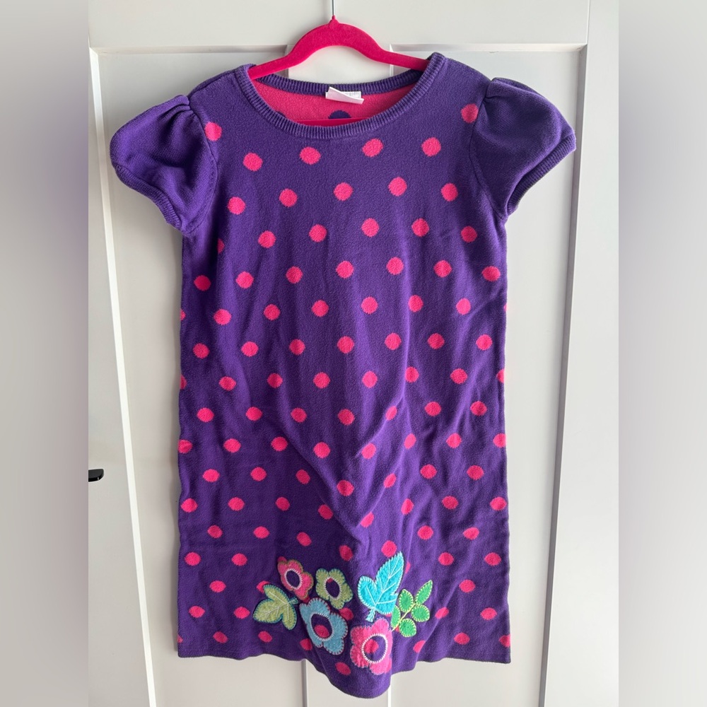 Hanna Andersson Purple Sweater Dress with Pink Dots Size 140/10 - Picture 2 of 9
